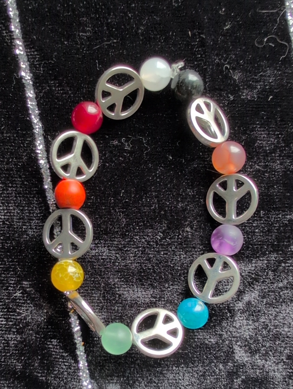 Silver Peace Sign Mixed Stone Bracelet